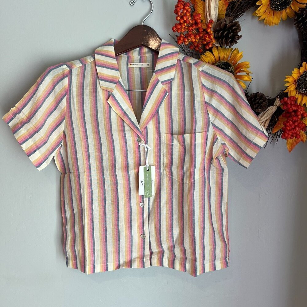 Marine Layer Doze Short Sleeve PJ Top Extra Small Retro Ombre Stripe